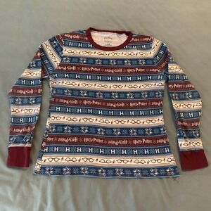 Harry Potter Shirt Womens Large Multicolor Fair Isle Ringer Long Sleeve Tee